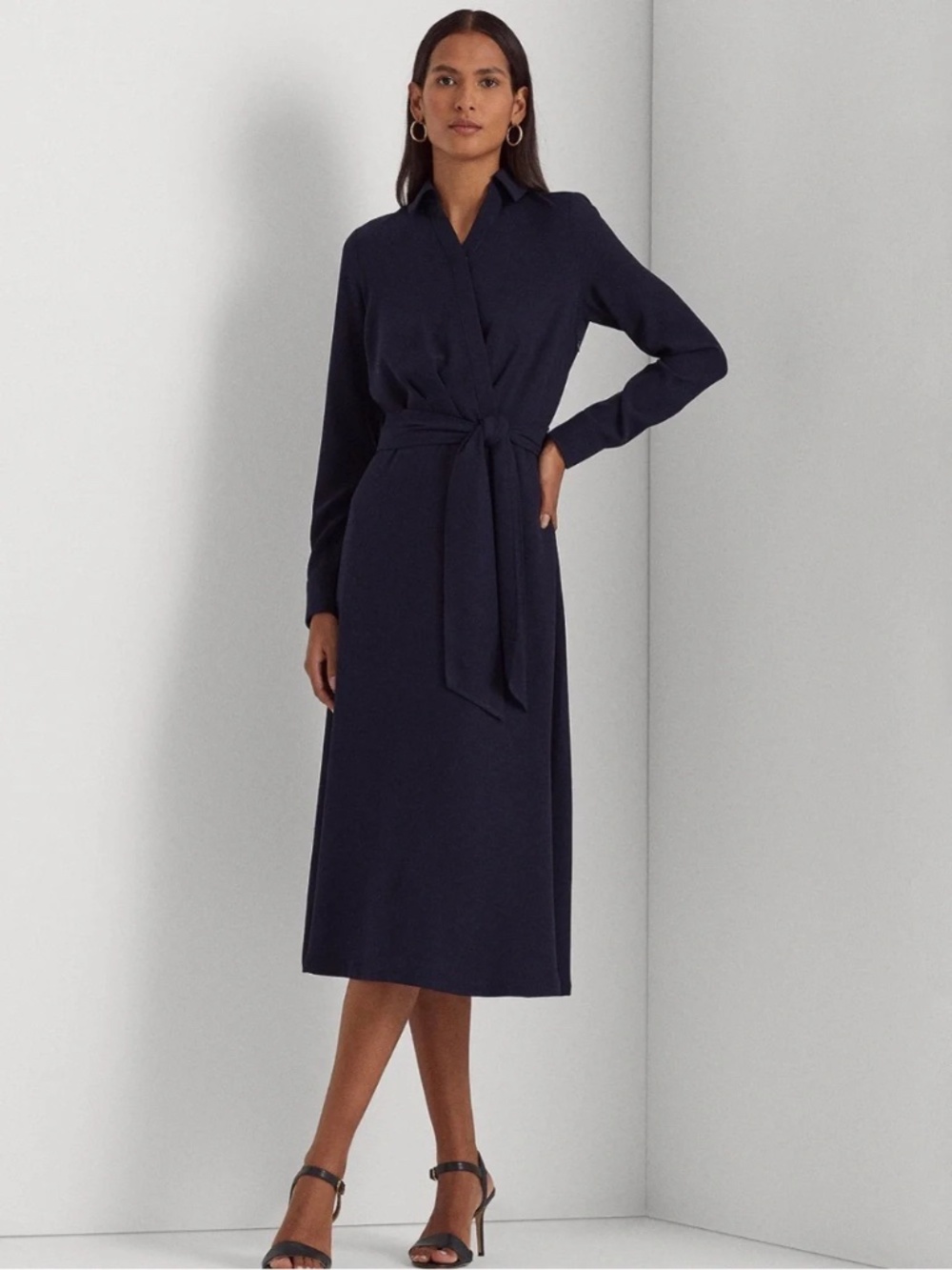 Lauren Ralph Lauren Women's Self-Belt Long-Sleeve Surplice Georgette Midi Dress